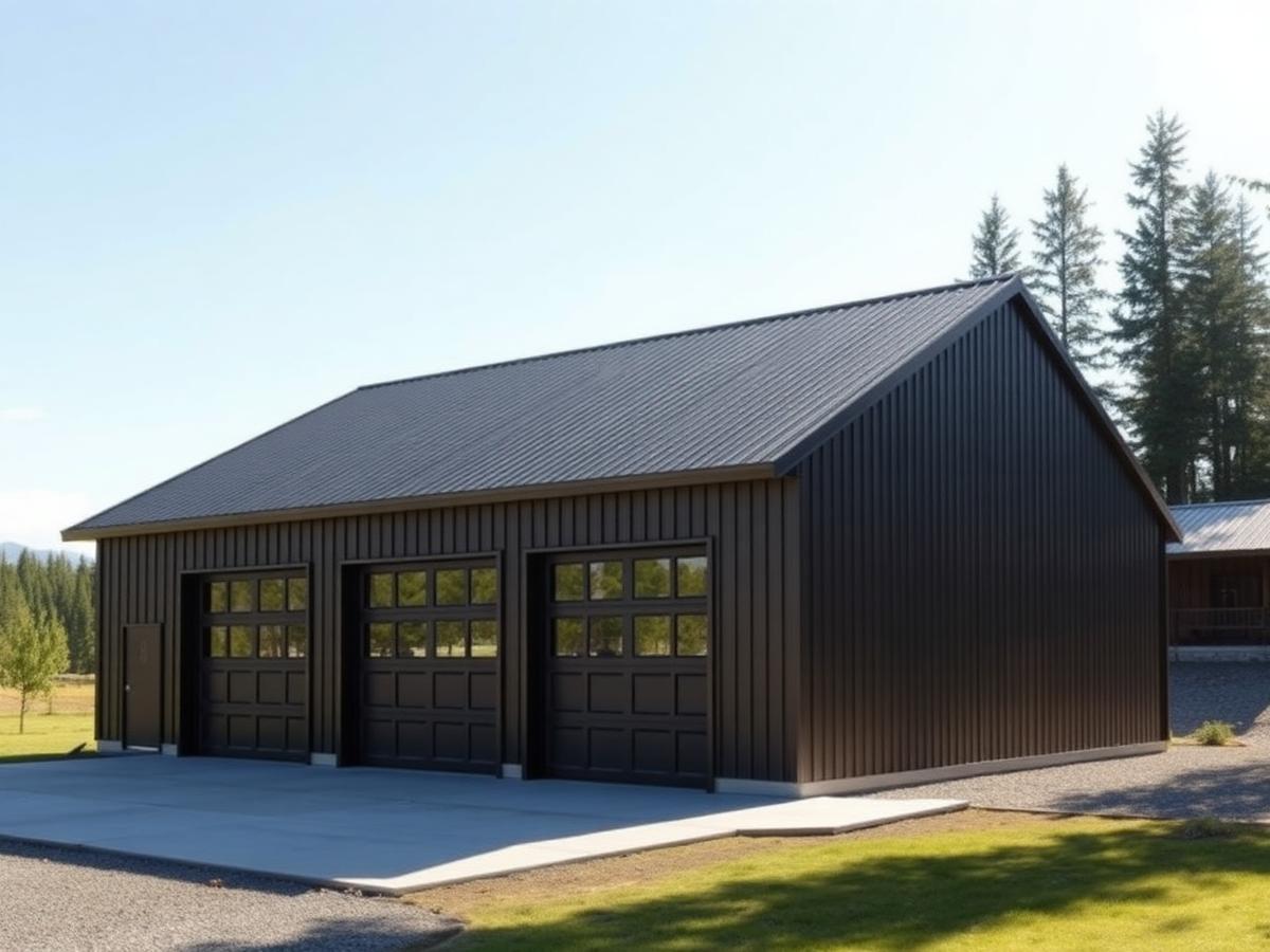 Three-bay metal garage and workshop building