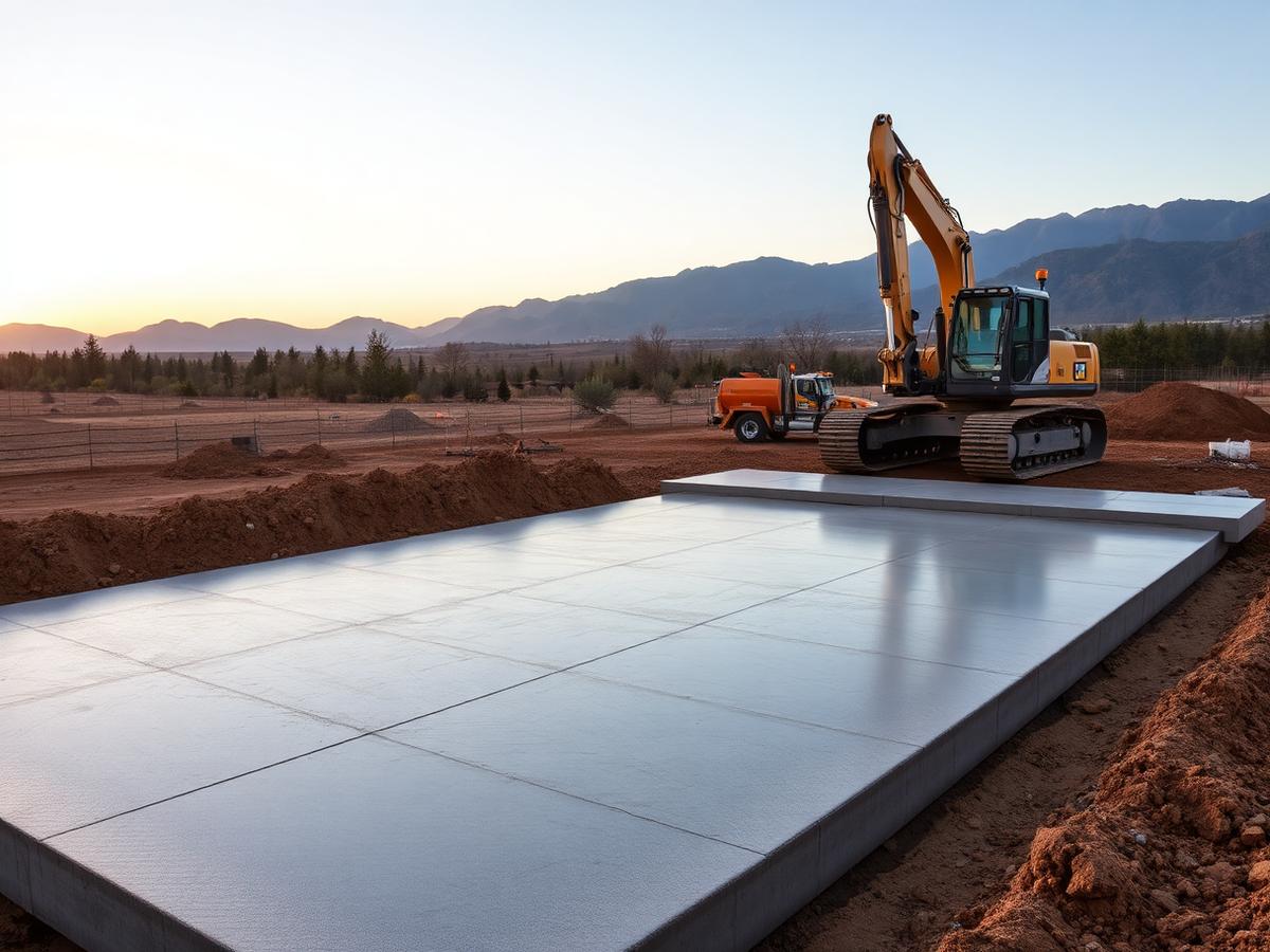Concrete slab and site work on a rural building site