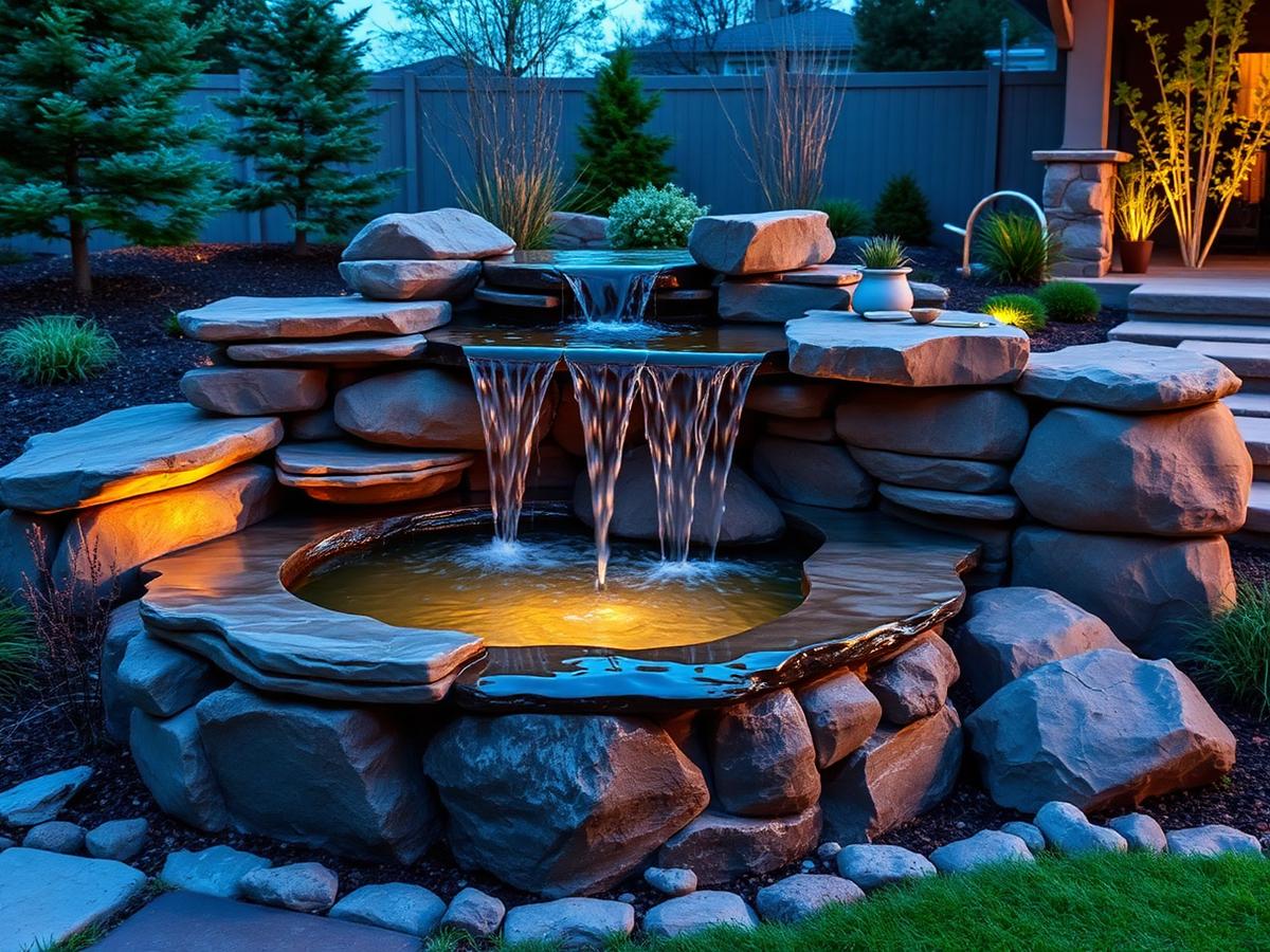 Backyard stone water feature